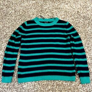 Teal and Blue knitted sweater, cuffed sleeves